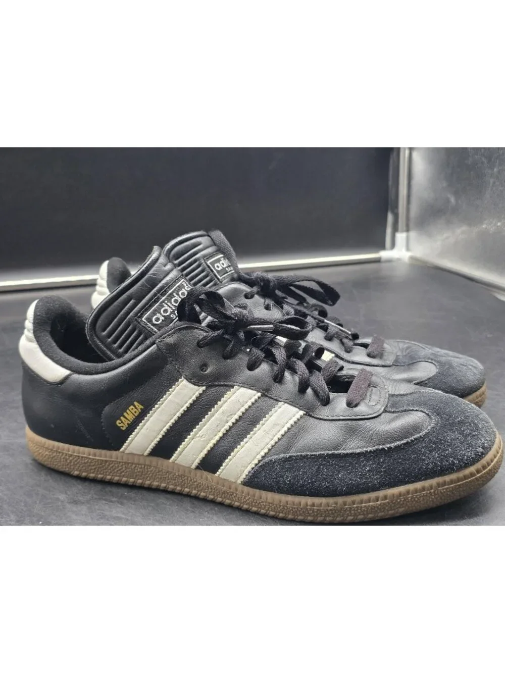 Adidas Samba Classic Shoes Mens Size 9.5 Black Leather Stained Sneakers 034563